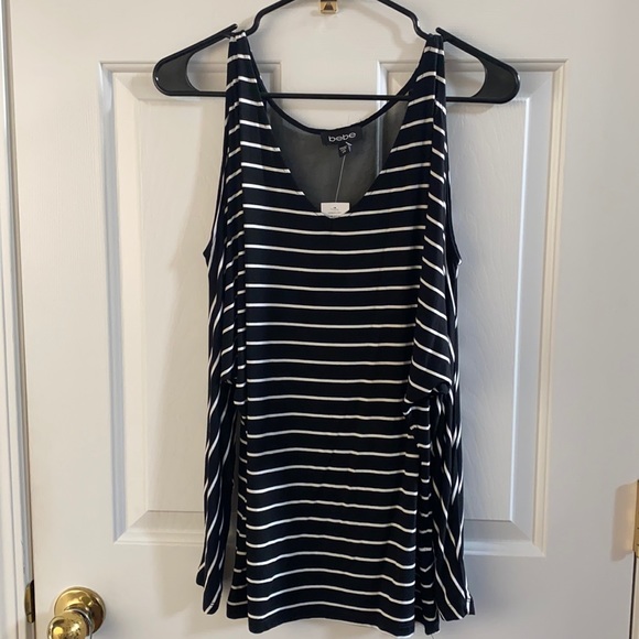 Bebe Sheer Back Cold Shoulder Top - Picture 2 of 8